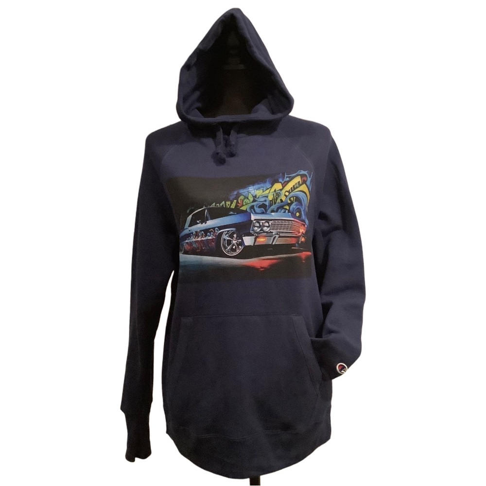 Champion Dark Blue Hoodie with Custom DTG Printed Car Graphic